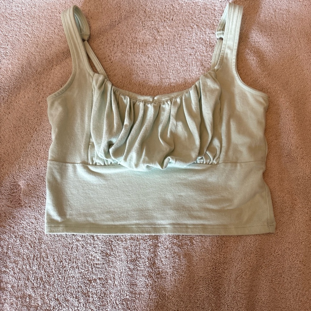 Hollister Sage Green Ruched Crop Tank Top Small